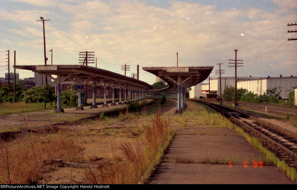 View from the north end of the former SAL passenger station platforms after main track removed